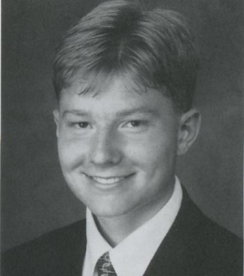 Faas's senior portrait in Minnehaha Academy's 1998 Antler yearbook. Below his name was a quote from Johann Wolfgang von Goethe: "Whatever you can do, or dream you can do, begin it. Boldness has genius, power, magic in it." 