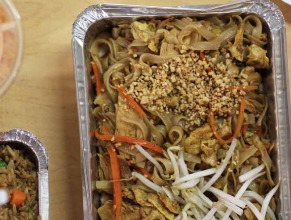 Sabbai's Chicken Pad Thai, a spicy combination of rice noodles, carrots, chicken, cabbage and peanuts. 